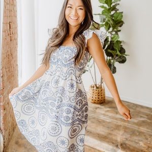Blue and White Crochet Cut-out Maxi Dress